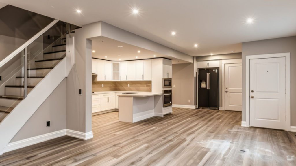 Completed Basement Remodeling With Custom Flooring